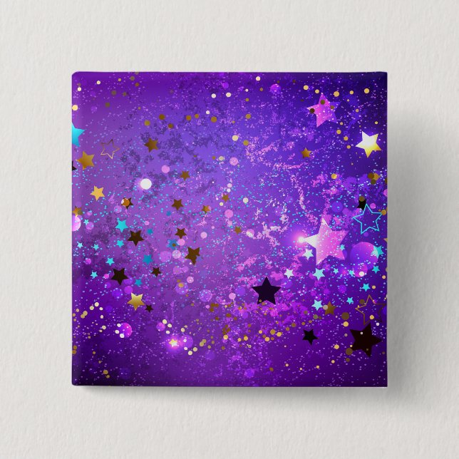 Purple foil background with Stars 15 Cm Square Badge (Front)