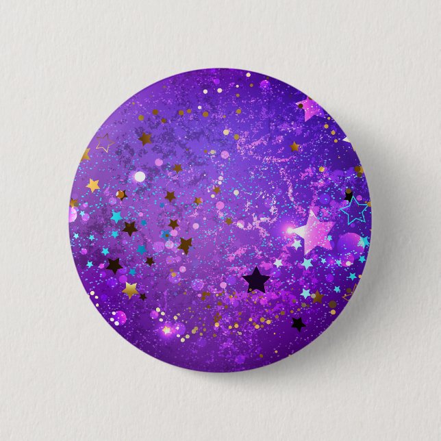 Purple foil background with Stars 6 Cm Round Badge (Front)