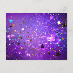 Purple foil background with Stars Announcement Postcard