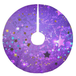 Purple foil background with Stars Brushed Polyester Tree Skirt
