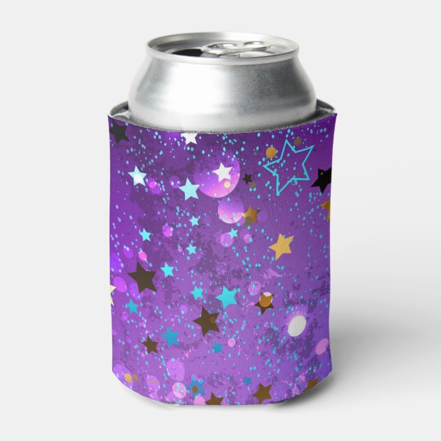 Purple foil background with Stars Can Cooler (Can Front)