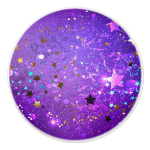 Purple foil background with Stars Ceramic Knob