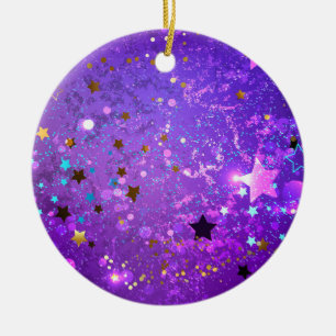 Purple foil background with Stars Ceramic Tree Decoration