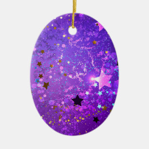 Purple foil background with Stars Ceramic Tree Decoration