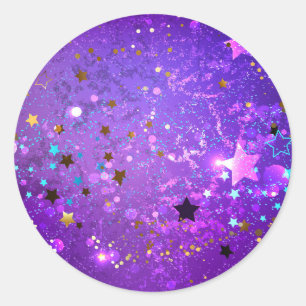 Purple foil background with Stars Classic Round Sticker