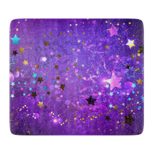 Purple foil background with Stars Cutting Board