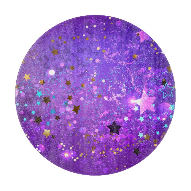 Purple foil background with Stars Cutting Board (Front)