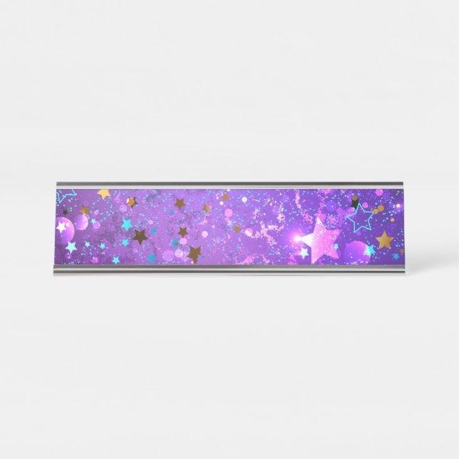 Purple foil background with Stars Desk Name Plate (Front)