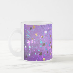 Purple foil background with Stars Frosted Glass Coffee Mug