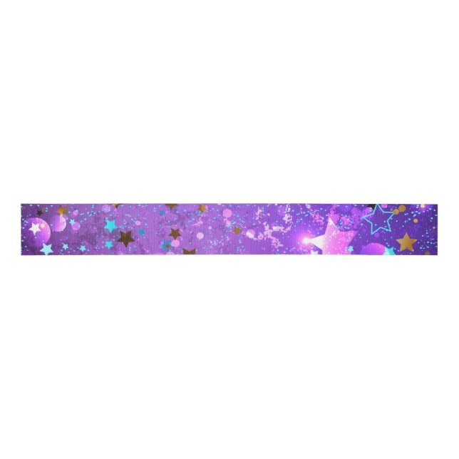 Purple foil background with Stars Grosgrain Ribbon (Front)