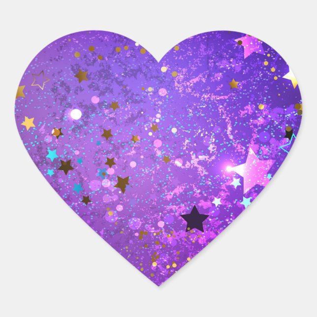 Purple foil background with Stars Heart Sticker (Front)