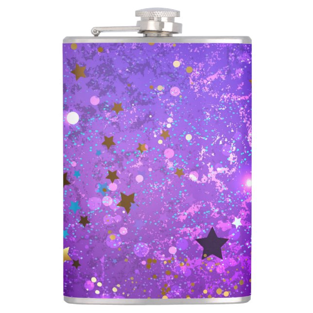 Purple foil background with Stars Hip Flask (Front)