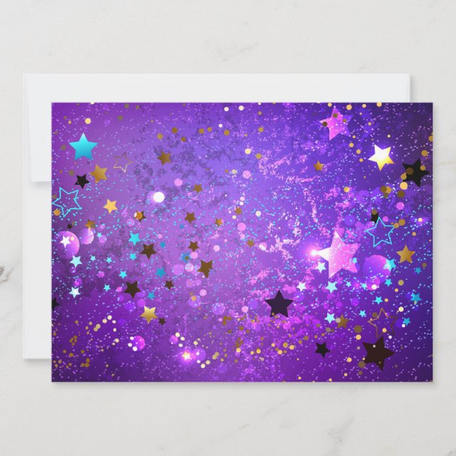 Purple foil background with Stars Holiday Card (Front)