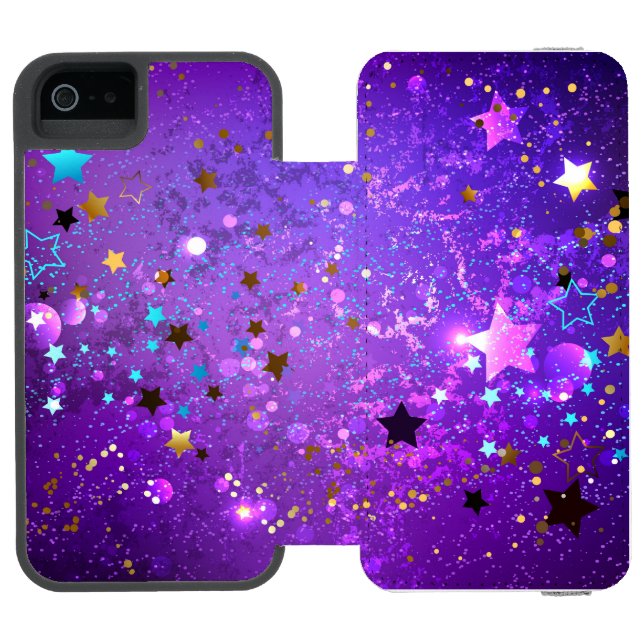 Purple foil background with Stars Incipio iPhone Wallet Case (Folio Open)