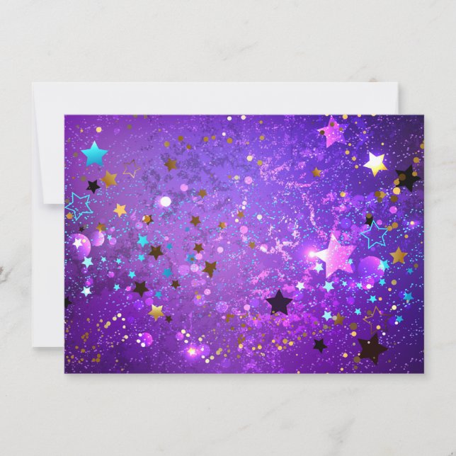 Purple foil background with Stars Invitation (Front)