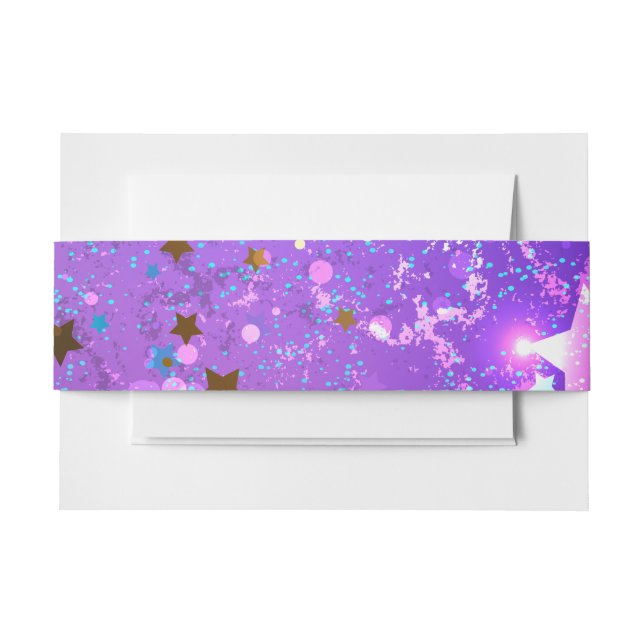 Purple foil background with Stars Invitation Belly Band (Front Example)