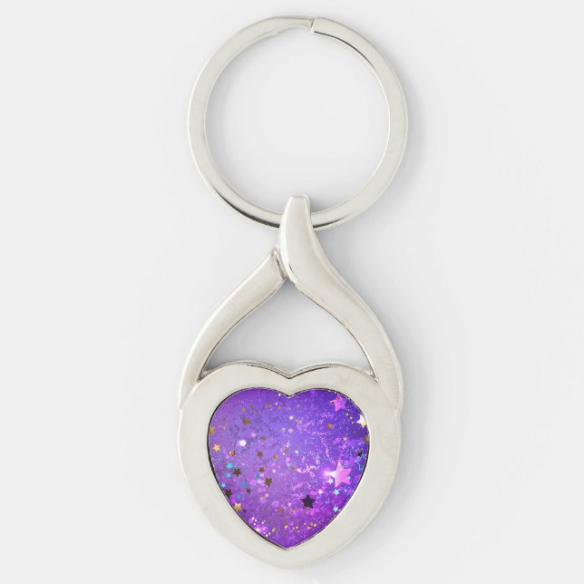 Purple foil background with Stars Key Ring (Front)