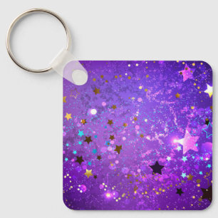 Purple foil background with Stars Key Ring