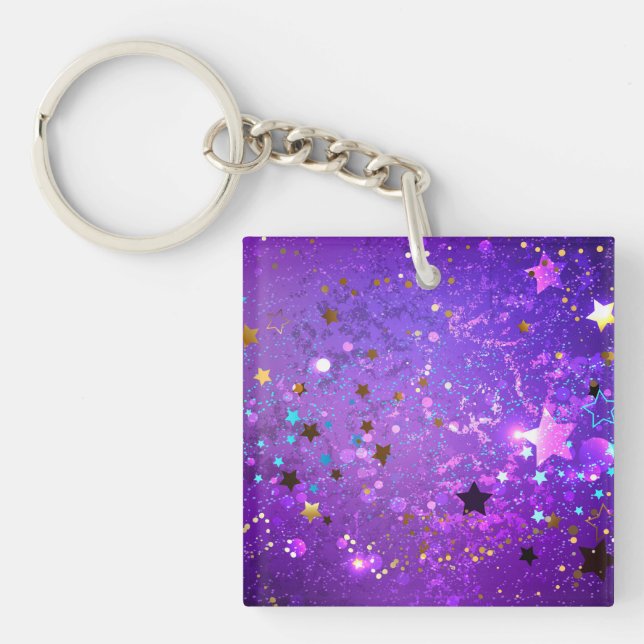 Purple foil background with Stars Key Ring (Front)