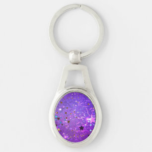 Purple foil background with Stars Key Ring