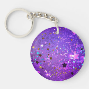 Purple foil background with Stars Key Ring