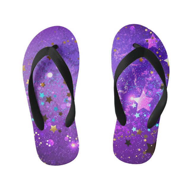 Purple foil background with Stars Kid's Flip Flops (Footbed)