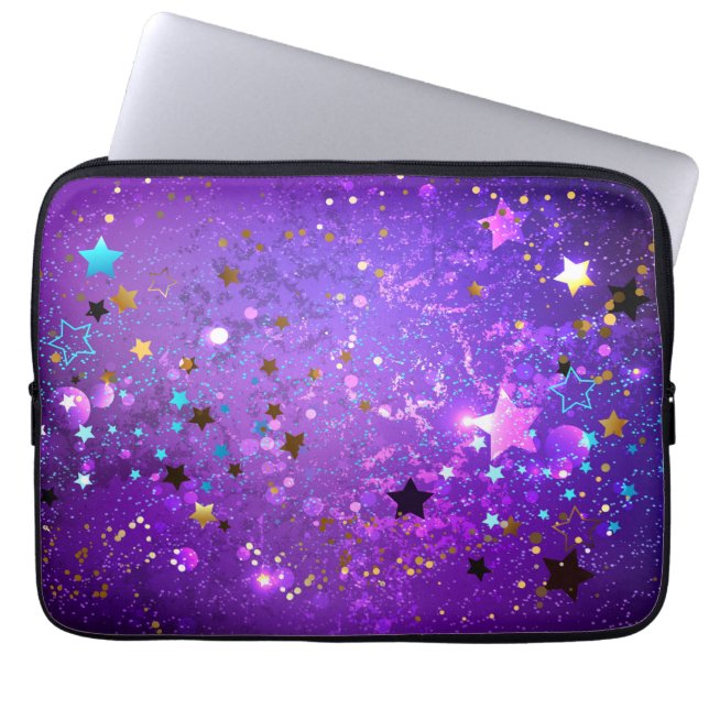 Purple foil background with Stars Laptop Sleeve (Front)