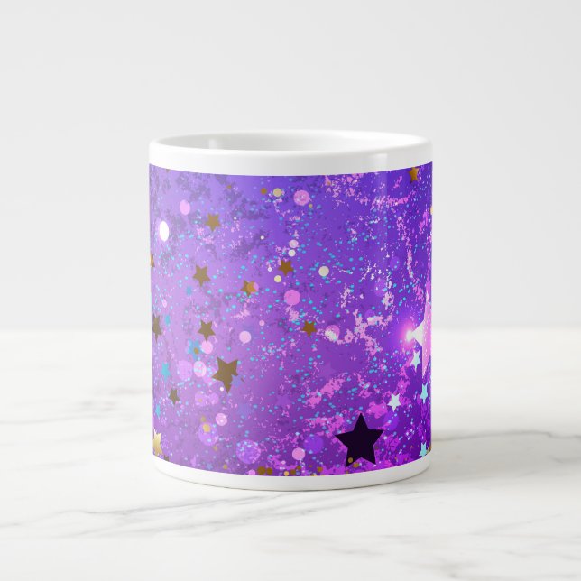 Purple foil background with Stars Large Coffee Mug (Front)