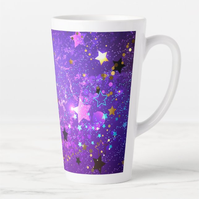 Purple foil background with Stars Latte Mug (Right)