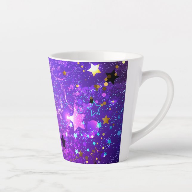 Purple foil background with Stars Latte Mug (Right)