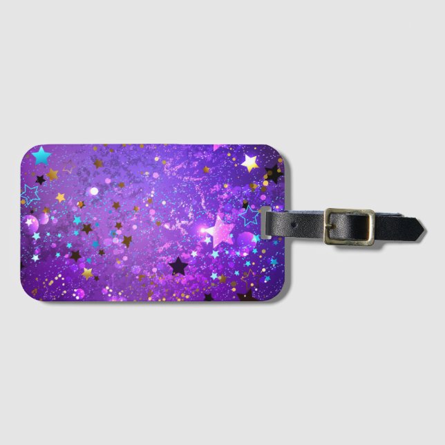 Purple foil background with Stars Luggage Tag (Front Horizontal)