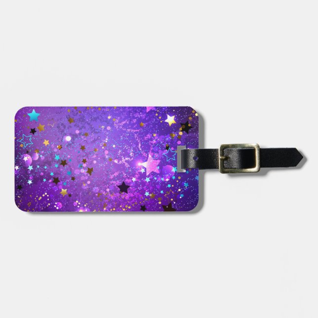 Purple foil background with Stars Luggage Tag (Front Horizontal)