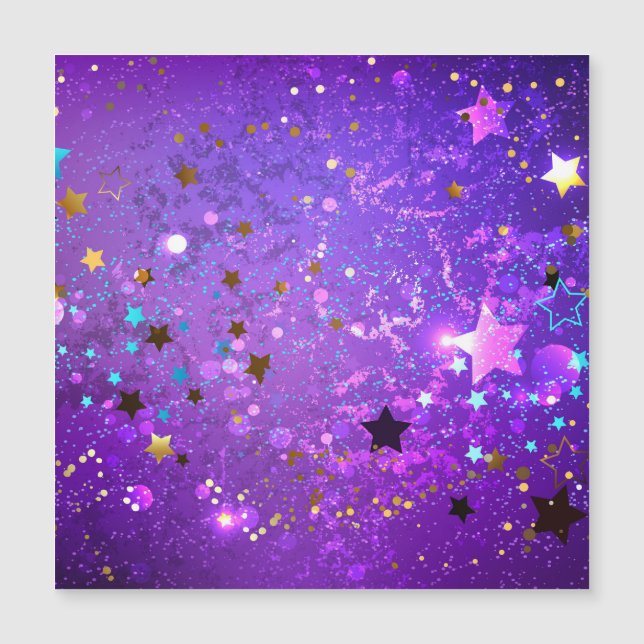 Purple foil background with Stars Magnetic Invitation (Front)