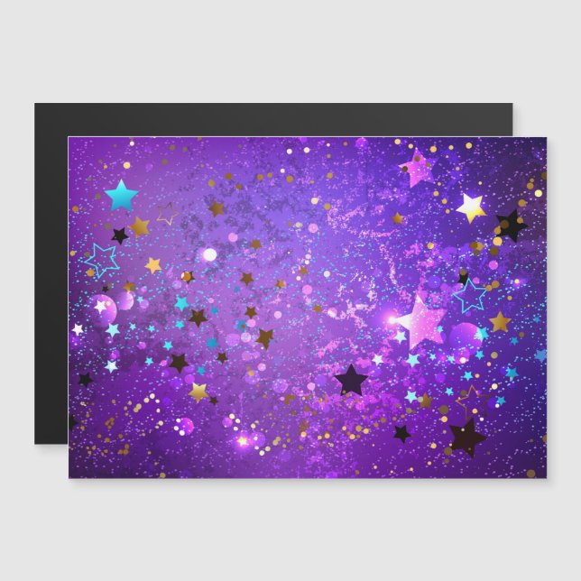 Purple foil background with Stars Magnetic Invitation (Front/Back)