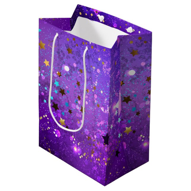 Purple foil background with Stars Medium Gift Bag (Front Angled)