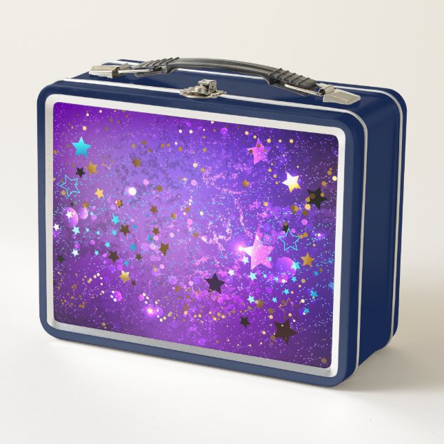 Purple foil background with Stars Metal Lunch Box (Front)