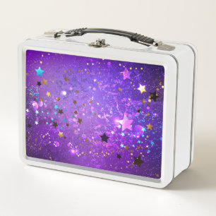 Purple foil background with Stars Metal Lunch Box