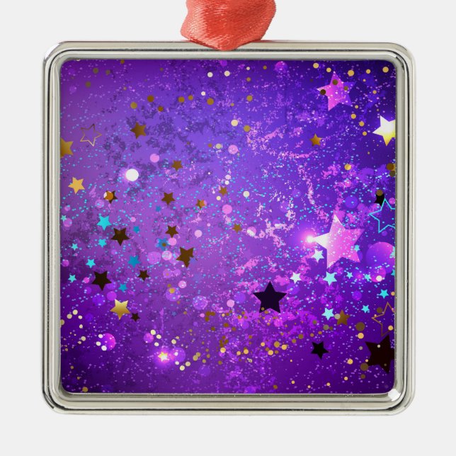 Purple foil background with Stars Metal Tree Decoration (Front)