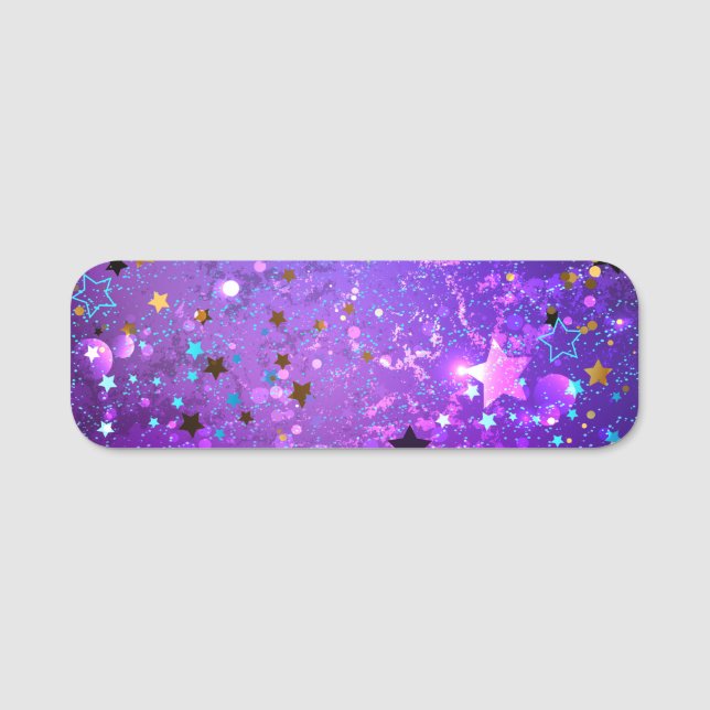 Purple foil background with Stars Name Tag (Front)