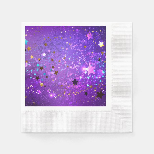 Purple foil background with Stars Napkin (Front)