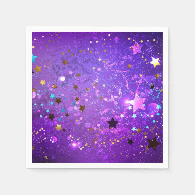 Purple foil background with Stars Napkin (Front)