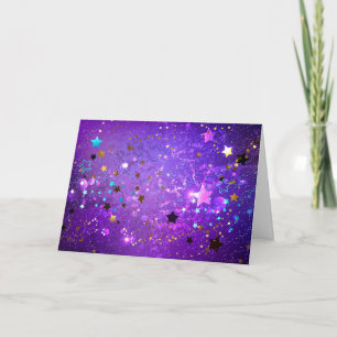 Purple foil background with Stars Note Card