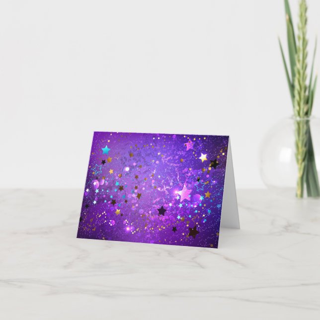 Purple foil background with Stars Note Card (Front)