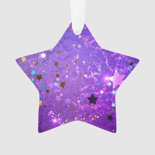 Purple foil background with Stars Ornament (Front)
