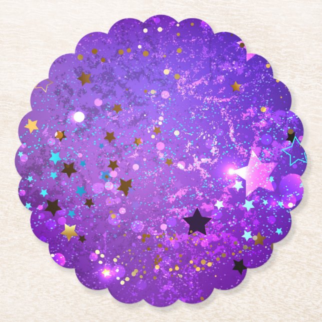 Purple foil background with Stars Paper Coaster (Front)