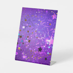 Purple foil background with Stars Pedestal Sign