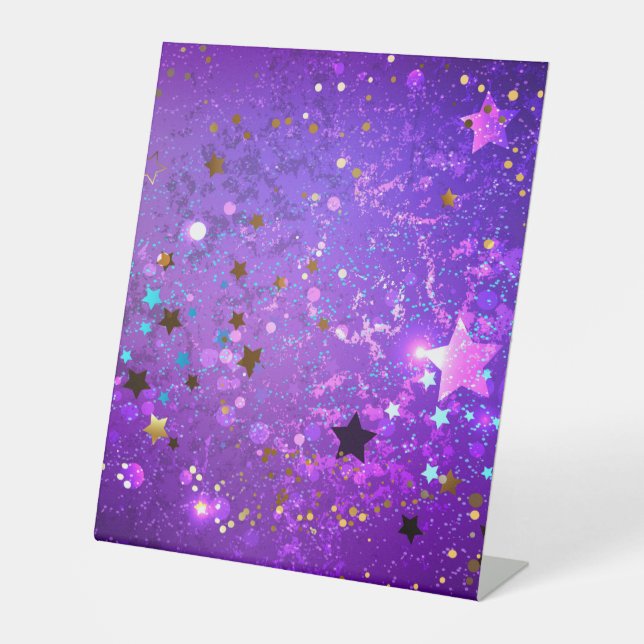 Purple foil background with Stars Pedestal Sign (Front)