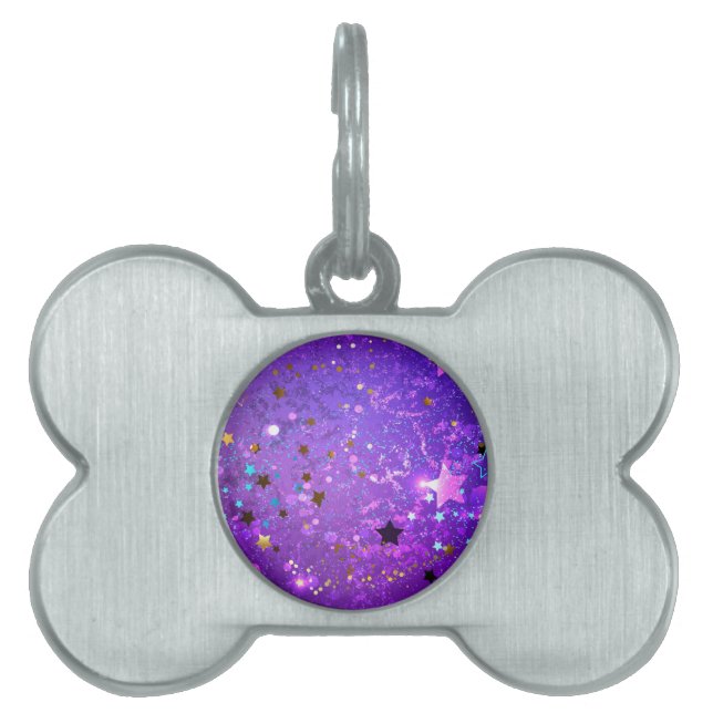 Purple foil background with Stars Pet ID Tag (Front)