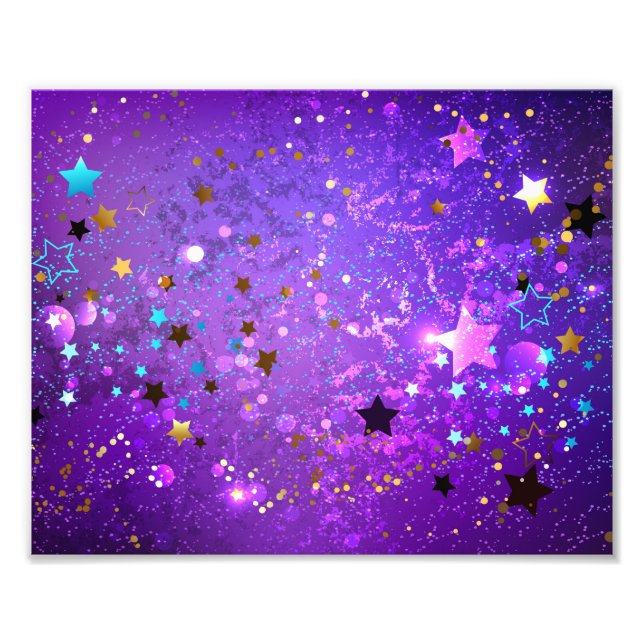 Purple foil background with Stars Photo Print (Front)