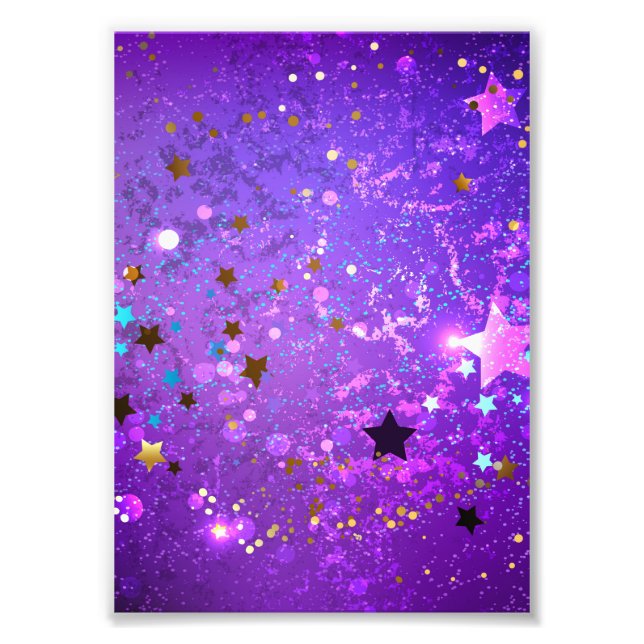 Purple foil background with Stars Photo Print (Front)